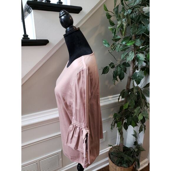 Como Vintage Trim Bell Sleeve Top Women's Size Medium Pink Cotton Boat Neck - Picture 5 of 11